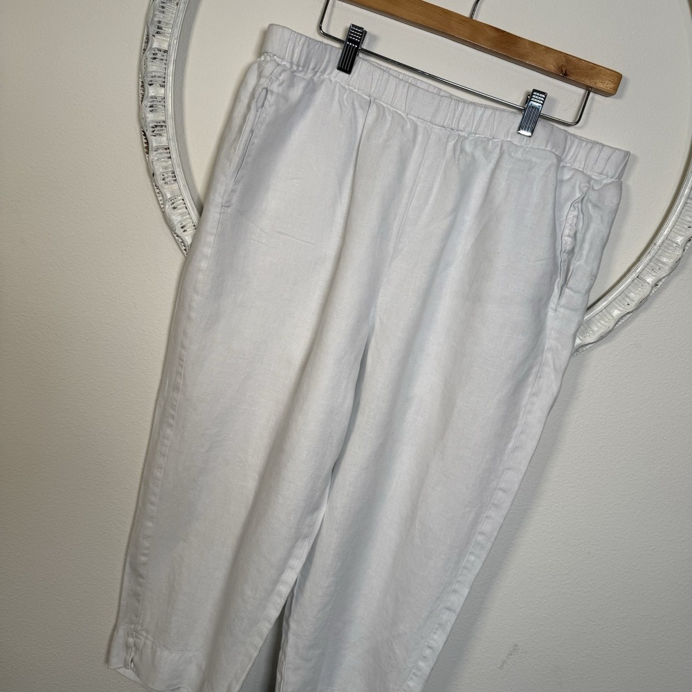 TRAVELSMITH Women's White Linen Pull On Pants Elastic Waist Pockets Comfort L